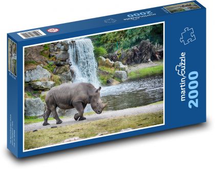 Nosorožec - vodopád, divoká zvěř - Puzzle 2000 dílků, rozměr 90x60 cm