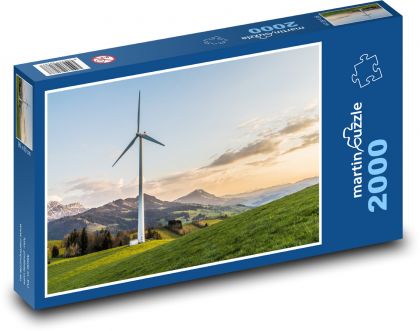 Větrná turbína - větrná energie, hory - Puzzle 2000 dílků, rozměr 90x60 cm