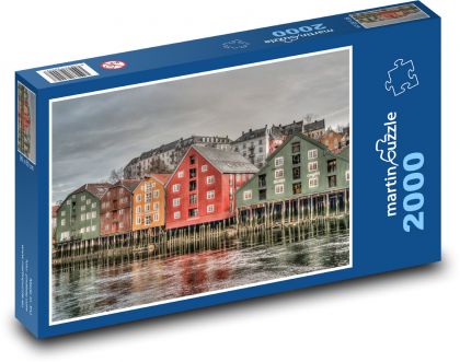 Trondheim - Norsko, barevné domy - Puzzle 2000 dílků, rozměr 90x60 cm