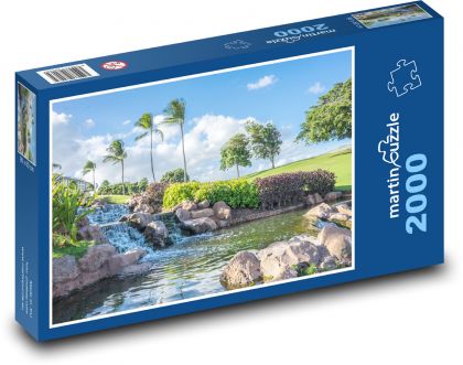 Hawaii - vodopád, Oahu - Puzzle 2000 dílků, rozměr 90x60 cm