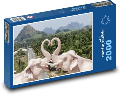 Slon - krajina, hora - Puzzle 2000 dílků, rozměr 90x60 cm