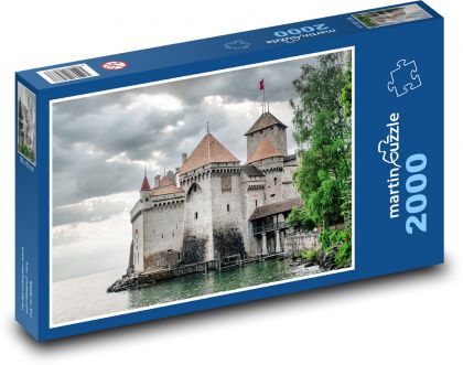 Švýcarsko - hrad, jezero  - Puzzle 2000 dílků, rozměr 90x60 cm