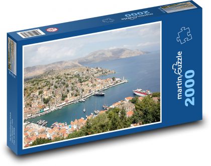 Řecko - ostrov, přístav - Puzzle 2000 dílků, rozměr 90x60 cm