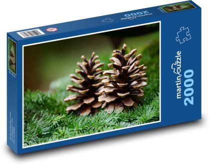 Borovicová šiška - větev, strom  - puzzle 2000 dílků