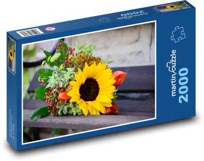 Podzimní kytice - slunečnice, květiny - Puzzle 2000 dílků, rozměr 90x60 cm