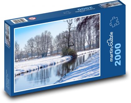 Řeka v zimě - sníh, stromy - Puzzle 2000 dílků, rozměr 90x60 cm