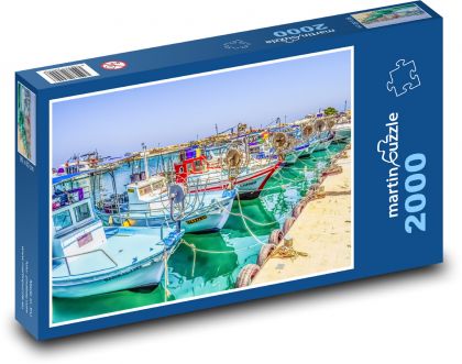 Rybářské lodě - přístav, moře - Puzzle 2000 dílků, rozměr 90x60 cm