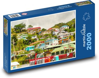Dominika - karibský ostrov, domy - Puzzle 2000 dielikov, rozmer 90x60 cm 