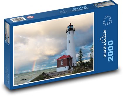 Latarnia morska - morze, tęcza - Puzzle 2000 elementów, rozmiar 90x60 cm