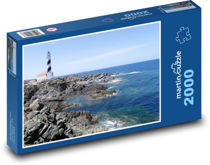 Latarnia morska - skały, morze - Puzzle 2000 elementów, rozmiar 90x60 cm