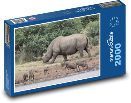 Nosorožec - zviera, safari - Puzzle 2000 dielikov, rozmer 90x60 cm 