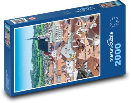 Miasto - wieża, dachy budynków - Puzzle 2000 elementów, rozmiar 90x60 cm
