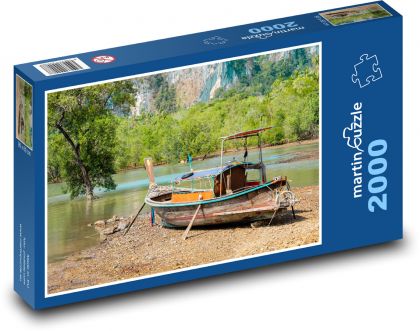 Loď - stromy, príroda - Puzzle 2000 dielikov, rozmer 90x60 cm 