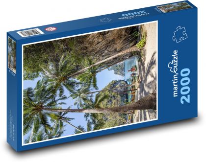 Łodzie - palmy, plaża - Puzzle 2000 elementów, rozmiar 90x60 cm