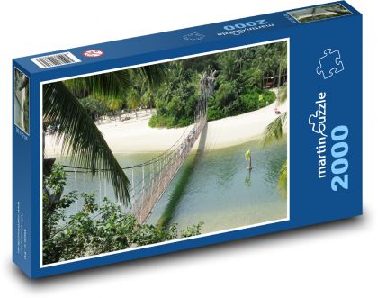 Pláž Sentosa - Singapur, provazový most - puzzle 2000 dílků