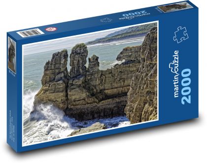 Nový Zéland - ostov, skalní formace - Puzzle 2000 dílků, rozměr 90x60 cm