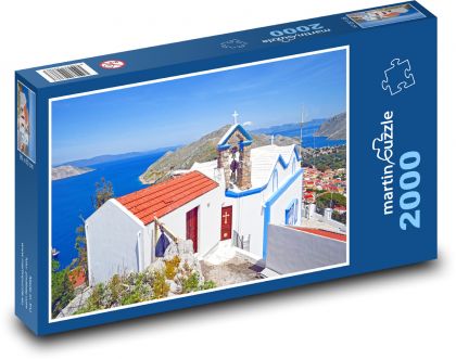 Kostel - Symi, Řecko - Puzzle 2000 dílků, rozměr 90x60 cm