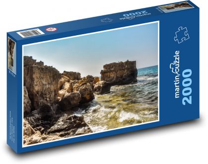 Skalnaté pobřeží - moře, vlny - Puzzle 2000 dílků, rozměr 90x60 cm