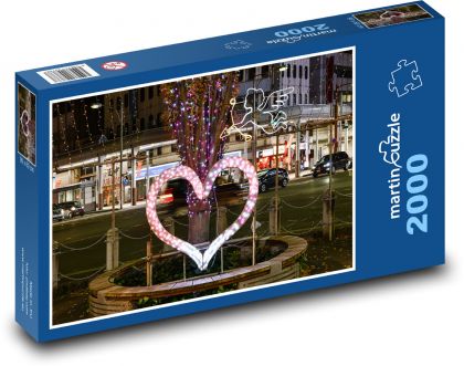 Vianočné srdce - dekorácie, osvetlenie - Puzzle 2000 dielikov, rozmer 90x60 cm 