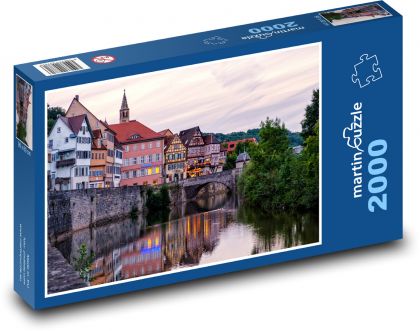 Večerné mesto - príroda, rieka - Puzzle 2000 dielikov, rozmer 90x60 cm 
