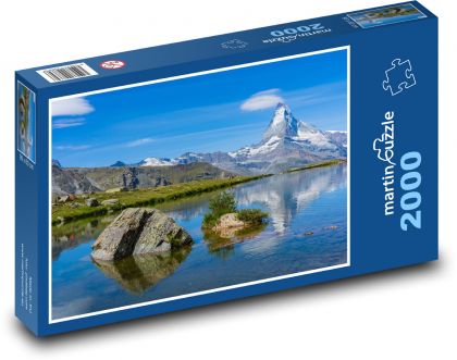 Jezioro górskie - woda, przyroda - Puzzle 2000 elementów, rozmiar 90x60 cm