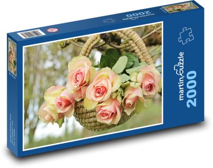 Košík s růžemi - puzzle 2000 dílků