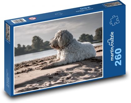 Sommerbetrachtung am Wasser,  Goldendoodle-Hund - Puzzle - 260 Teile