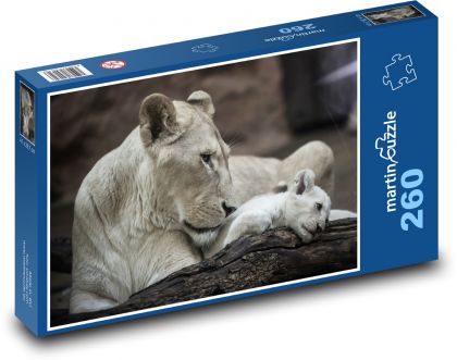 Biała lwica z młodym - Puzzle 260 elementów, rozmiar 41x28,7 cm