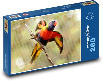 Kolorowa papuga na gałęzi - Puzzle 260 elementów, rozmiar 41x28,7 cm