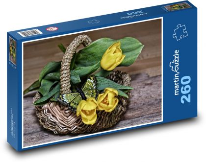 Bouquet of yellow tulips in a basket - Puzzle 260 pieces, size 41x28.7 cm 