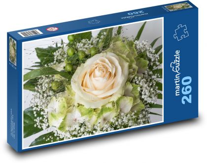Kytice květů s bílou růží - puzzle 260 dílků