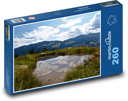 Jezioro górskie w Alpach z odbiciem nieba - Puzzle 260 elementów, rozmiar 41x28,7 cm