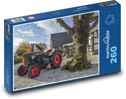 Červený kolesový traktor - Puzzle 260 dielikov, rozmer 41x28,7 cm