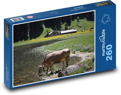 Zvířata, kráva, Alpy - Puzzle 260 dílků, rozměr 41x28,7 cm