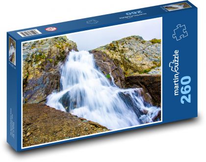 Wodospad spadający z kapy skalnej - Puzzle 260 elementów, rozmiar 41x28,7 cm