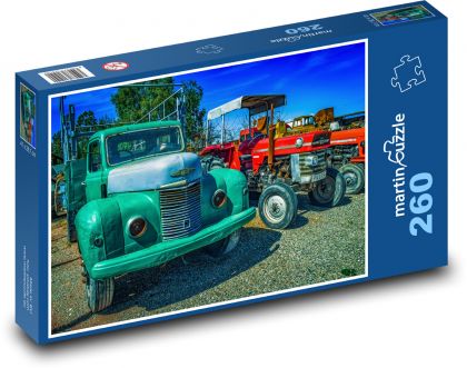 Staré nákladní auto a traktor - Puzzle 260 dílků, rozměr 41x28,7 cm