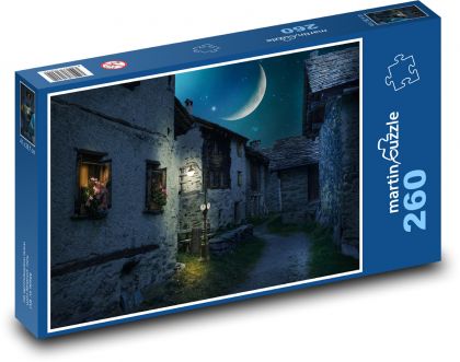 Měsíc svítící nad zapadlou uličkou - puzzle 260 dílků