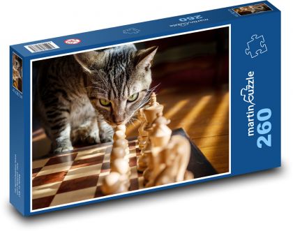 Kočka a šachy - Puzzle 260 dílků, rozměr 41x28,7 cm