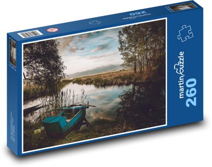 Łódź rybacka na stawie - Puzzle 260 elementów, rozmiar 41x28,7 cm