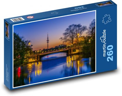 Nočná rieka v Hamburgu - Puzzle 260 dielikov, rozmer 41x28,7 cm