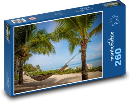 Hojdacia sieť medzi palmami - Puzzle 260 dielikov, rozmer 41x28,7 cm
