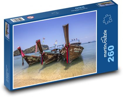Drewniane łodzie w Tajlandii - Puzzle 260 elementów, rozmiar 41x28,7 cm