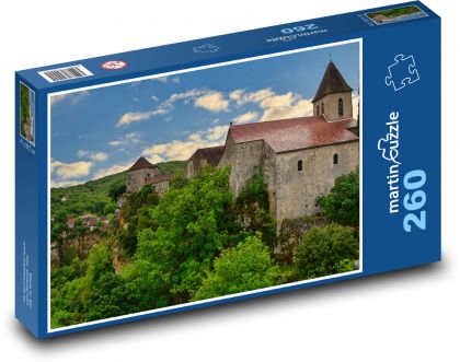 Kamienny kościół nad doliną z wieżą - Puzzle 260 elementów, rozmiar 41x28,7 cm