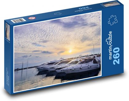Jachty na przystani o zachodzie słońca - Puzzle 260 elementów, rozmiar 41x28,7 cm