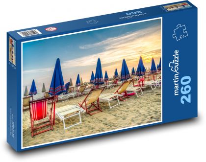 Pláž, lehátka, slunečníky - Puzzle 260 dílků, rozměr 41x28,7 cm