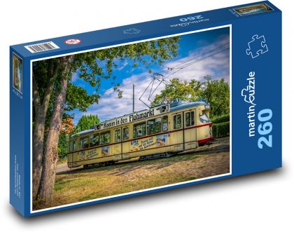 Zabytkowy tramwaj w parku - Puzzle 260 elementów, rozmiar 41x28,7 cm