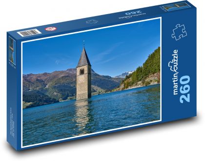 Włochy — Jezioro Reschen - Puzzle 260 elementów, rozmiar 41x28,7 cm