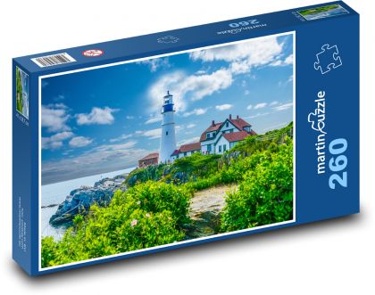 Maják Portland Head Light, pobřeží USA - puzzle 260 dílků