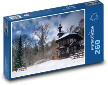 Kostel, zimní krajina Puzzle 260 dílků - 41 x 28,7 cm