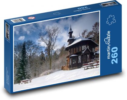 Kostel, zimní krajina - Puzzle 260 dílků, rozměr 41x28,7 cm